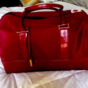 Deep burgundy red Estee Lauder tote
